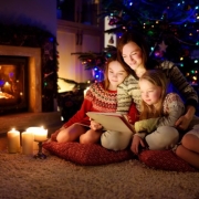Mother & Daughters Watching Christmas Movie